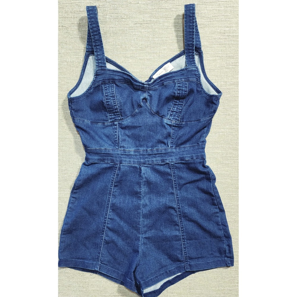 Denim Blvd Los Angeles Blue Denim Romper Sweetheart Back Zip M